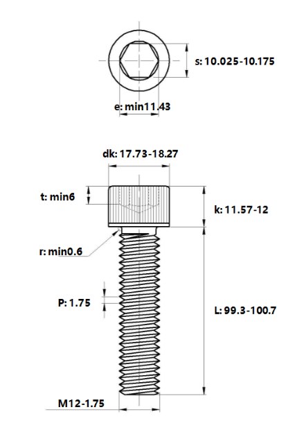 Lục Giác Chìm Đầu Trụ Inox 316 DIN912 M12x100_drawing