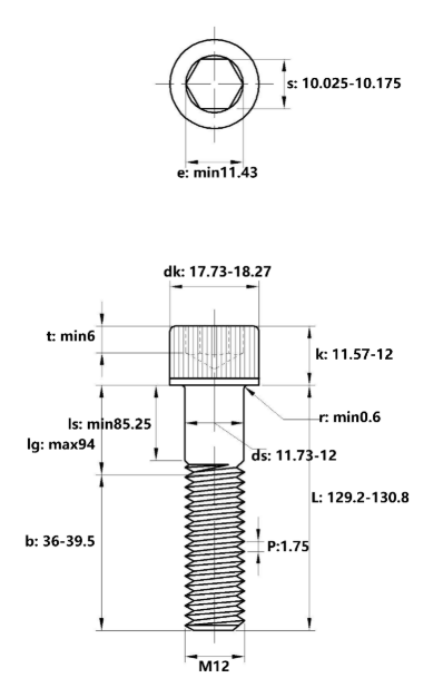 Lục Giác Chìm Đầu Trụ Inox 316 DIN912 M12x130 Ren Lửng_drawing