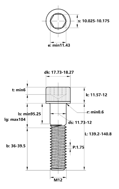 Lục Giác Chìm Đầu Trụ Inox 316 DIN912 M12x140 Ren Lửng_drawing