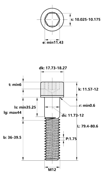 Lục Giác Chìm Đầu Trụ Inox 316 DIN912 M12x80 Ren Lửng_drawing