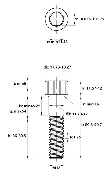 Lục Giác Chìm Đầu Trụ Inox 316 DIN912 M12x90 Ren Lửng_drawing