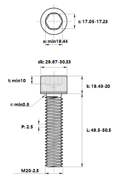 Lục Giác Chìm Đầu Trụ Inox 316 DIN912 M20x50_drawing