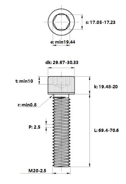 Lục Giác Chìm Đầu Trụ Inox 316 DIN912 M20x70_drawing