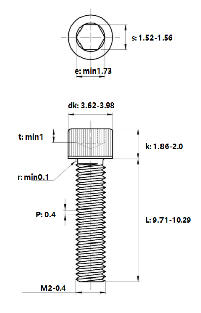 Lục Giác Chìm Đầu Trụ Inox 316 DIN912 M2x10_drawing