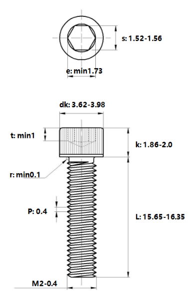 Lục Giác Chìm Đầu Trụ Inox 316 DIN912 M2x16_drawing