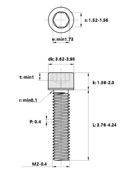 Lục Giác Chìm Đầu Trụ Inox 316 DIN912 M2x4 (50Cái/Bịch)_drawing