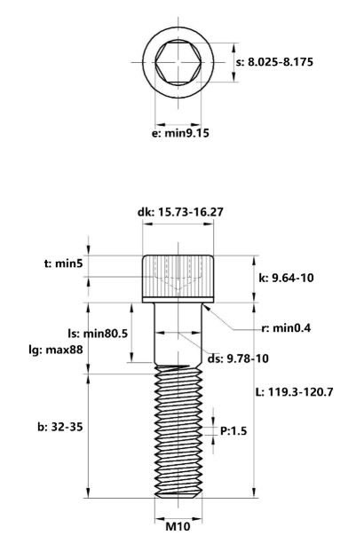 Lục Giác Chìm Đầu Trụ Thép Đen 12.9 DIN912 M10x120 Ren Lửng_drawing