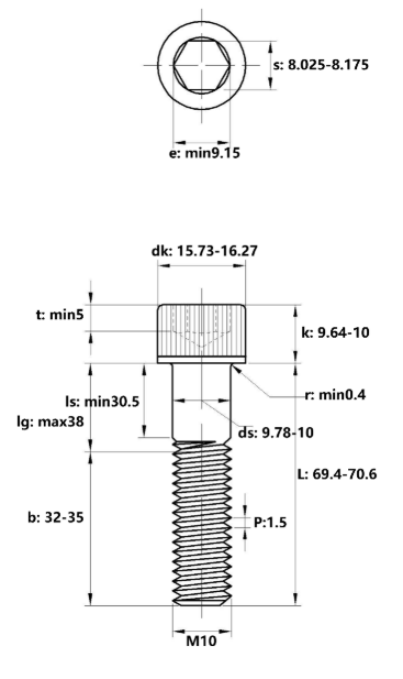 Lục Giác Chìm Đầu Trụ Thép Đen 12.9 DIN912 M10x70 Ren Lửng (25Cái/Bịch)_drawing