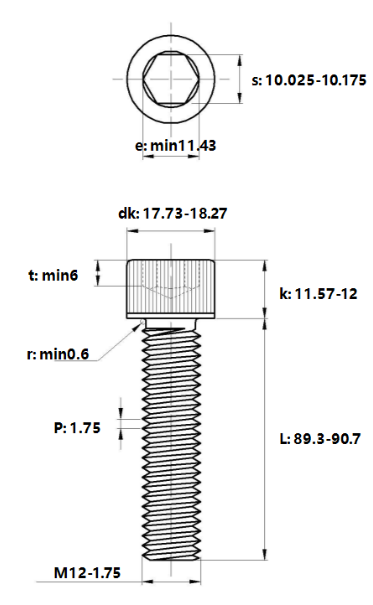 Lục Giác Chìm Đầu Trụ Thép Đen 12.9 DIN912 M12x90_drawing