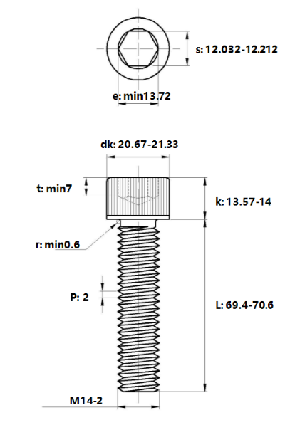 Lục Giác Chìm Đầu Trụ Thép Đen 12.9 DIN912 M14x70_drawing