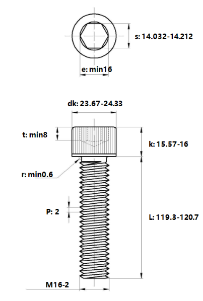 Lục Giác Chìm Đầu Trụ Thép Đen 12.9 DIN912 M16x120_drawing