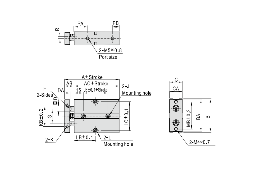 Xi Lanh Khí Nén Dẫn Hướng Đôi Ø20x50 M5 Tác Động Kép Airtac TN20X50-S_drawing