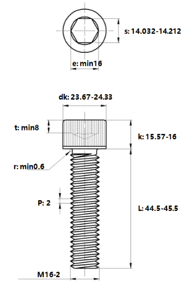Lục Giác Chìm Đầu Trụ Thép Đen 12.9 DIN912 M16x45_drawing