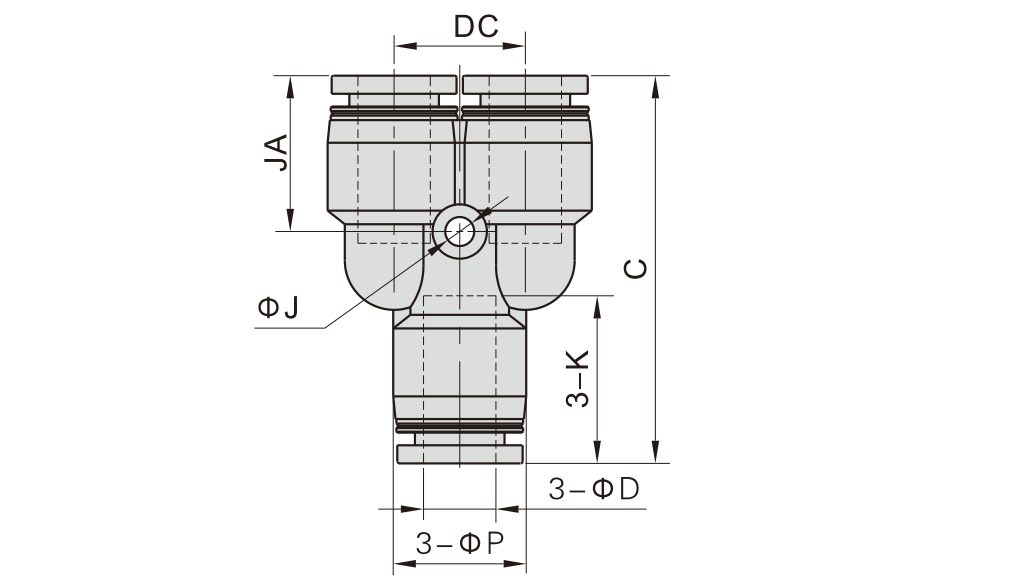 Đầu Nối Khí Chữ Y Phi 12 mm Đen Airtac PY12D_drawing