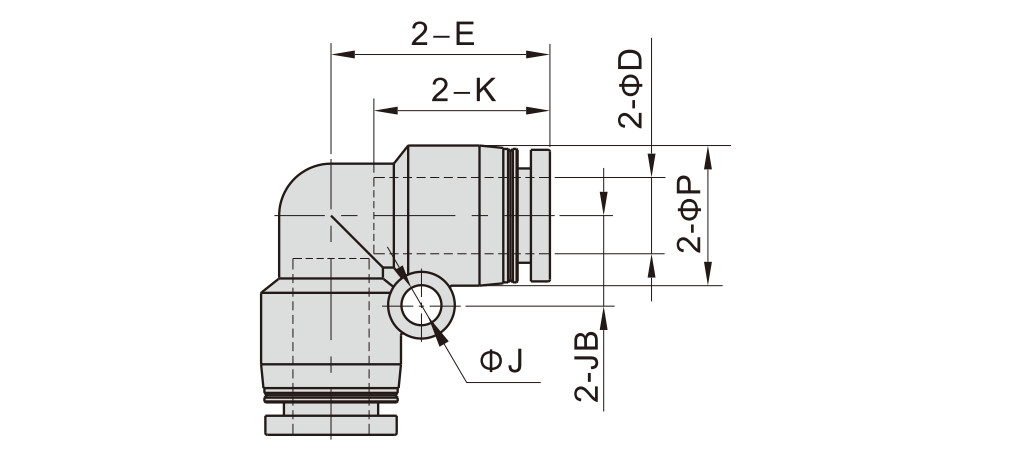 Đầu Nối Khí Cong Phi 6 mm Đen Airtac PV6D_drawing