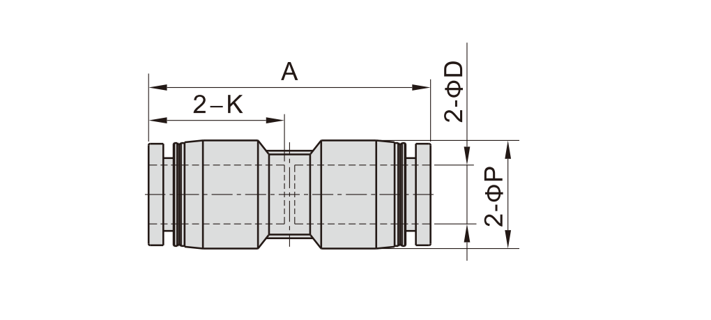 Đầu Nối Khí Thẳng Phi 4 mm Đen Airtac PU4D_drawing