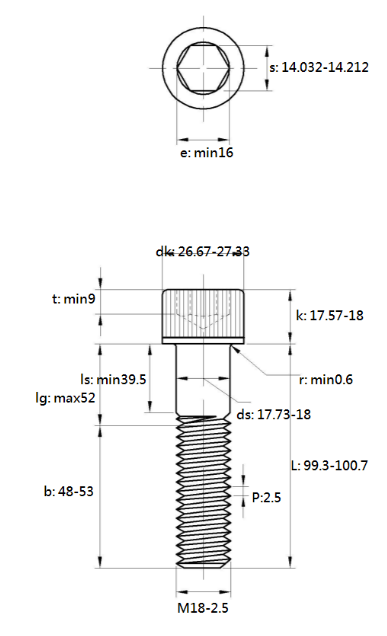 Lục Giác Chìm Đầu Trụ Thép Đen 12.9 DIN912 M18x100 Ren Lửng_drawing