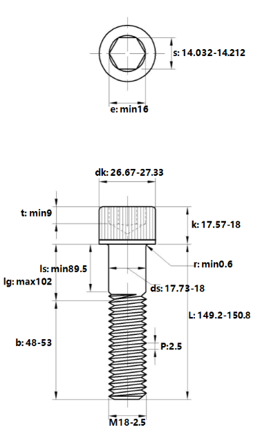Lục Giác Chìm Đầu Trụ Thép Đen 12.9 DIN912 M18x150 Ren Lửng_drawing