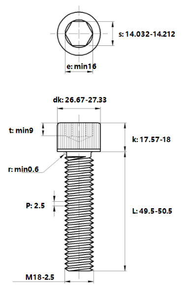 Lục Giác Chìm Đầu Trụ Thép Đen 12.9 DIN912 M18x50_drawing