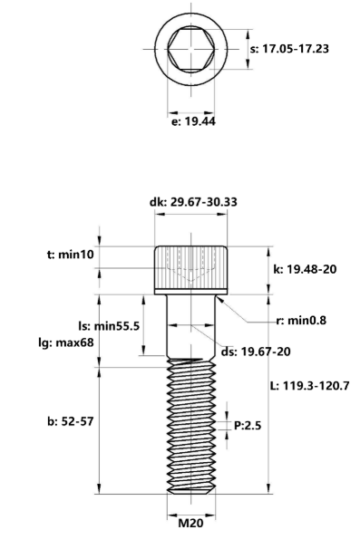 Lục Giác Chìm Đầu Trụ Thép Đen 12.9 DIN912 M20x120 Ren Lửng_drawing