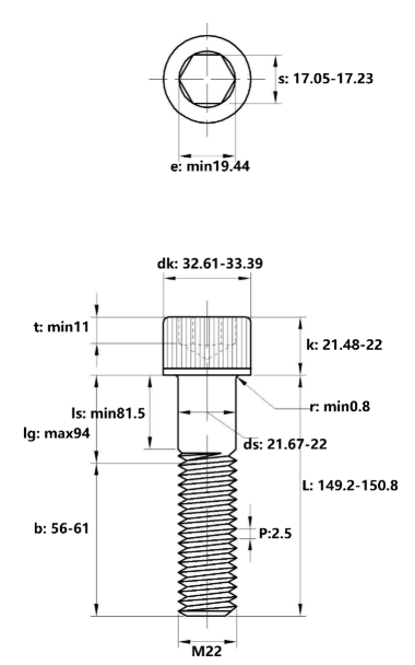 Lục Giác Chìm Đầu Trụ Thép Đen 12.9 DIN912 M22x150 Ren Lửng_drawing