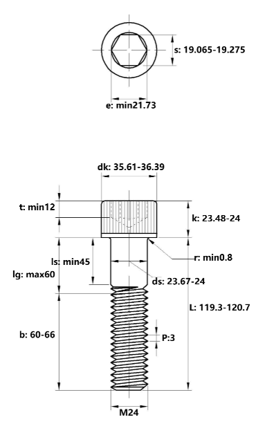 Lục Giác Chìm Đầu Trụ Thép Đen 12.9 DIN912 M24x120 Ren Lửng_drawing