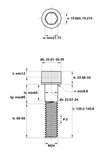 Lục Giác Chìm Đầu Trụ Thép Đen 12.9 DIN912 M24x140 Ren Lửng_drawing