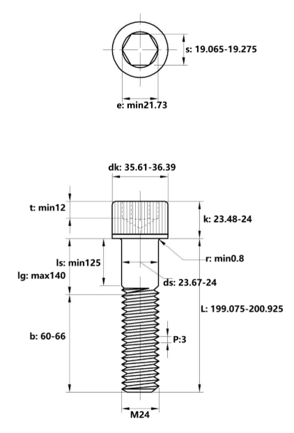 Lục Giác Chìm Đầu Trụ Thép Đen 12.9 DIN912 M24x200 Ren Lửng_drawing