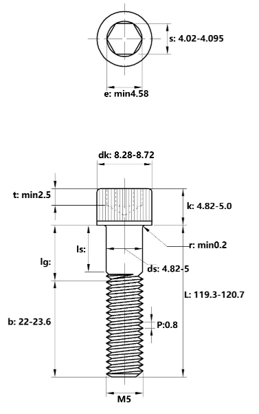 Lục Giác Chìm Đầu Trụ Thép Đen 12.9 DIN912 M5x120 Ren Lửng_drawing