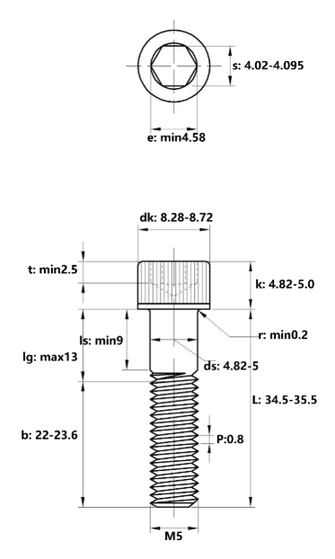 Lục Giác Chìm Đầu Trụ Thép Đen 12.9 DIN912 M5x35 Ren Lửng_drawing