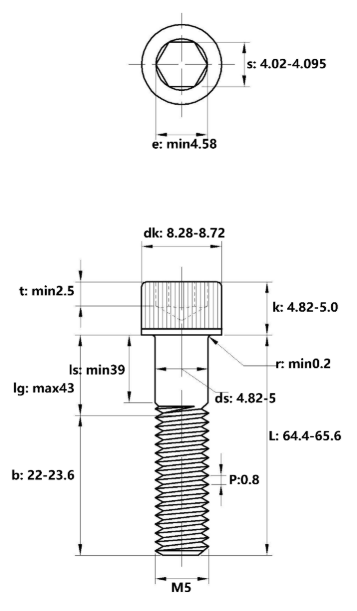 Lục Giác Chìm Đầu Trụ Thép Đen 12.9 DIN912 M5x65 Ren Lửng_drawing