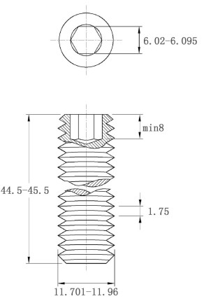 Vít Trí Đuôi Bằng Thép Đen 10.9 DIN913 M12x45_drawing