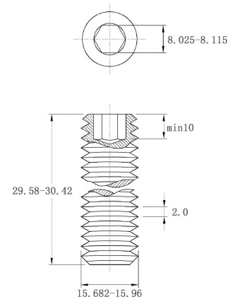 Vít Trí Đuôi Bằng Thép Đen 10.9 DIN913 M16x30_drawing