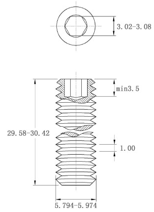 Vít Trí Đuôi Bằng Thép Đen 10.9 DIN913 M6x30_drawing