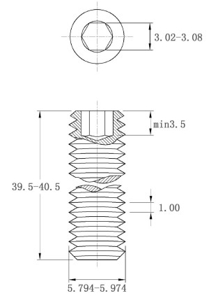 Vít Trí Đuôi Bằng Thép Đen 10.9 DIN913 M6x40_drawing