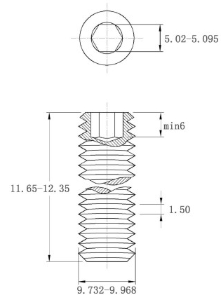 Vít Trí Đuôi Bằng Thép Mạ Kẽm 10.9 DIN913 M10x12_drawing