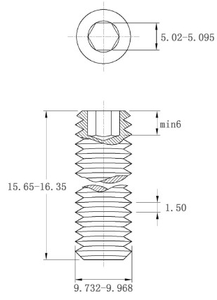 Vít Trí Đuôi Bằng Thép Mạ Kẽm 10.9 DIN913 M10x16_drawing