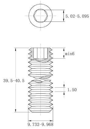 Vít Trí Đuôi Bằng Thép Mạ Kẽm 10.9 DIN913 M10x40_drawing