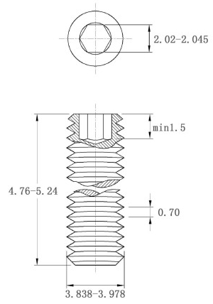 Vít Trí Đuôi Bằng Thép Mạ Kẽm 10.9 DIN913 M4x5_drawing