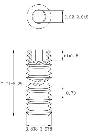 Vít Trí Đuôi Bằng Thép Mạ Kẽm 10.9 DIN913 M4x8_drawing