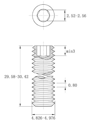 Vít Trí Đuôi Bằng Thép Mạ Kẽm 10.9 DIN913 M5x30_drawing