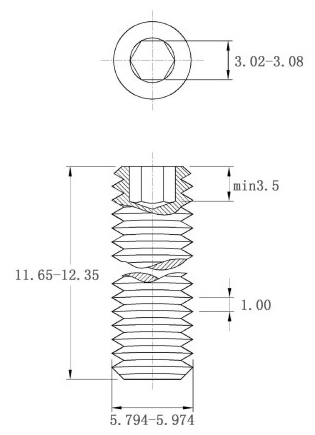 Vít Trí Đuôi Bằng Thép Mạ Kẽm 10.9 DIN913 M6x12_drawing