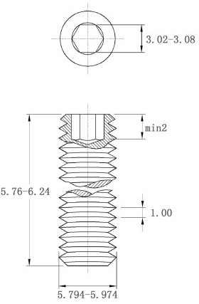 Vít Trí Đuôi Bằng Thép Mạ Kẽm 10.9 DIN913 M6x6_drawing