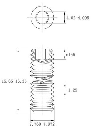 Vít Trí Đuôi Bằng Thép Mạ Kẽm 10.9 DIN913 M8x16_drawing