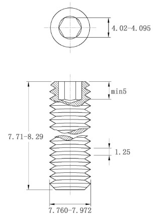 Vít Trí Đuôi Bằng Thép Mạ Kẽm 10.9 DIN913 M8x8_drawing