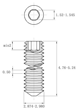 Vít Trí Đuôi Nhọn Thép Đen 10.9 DIN914 M3x5_drawing