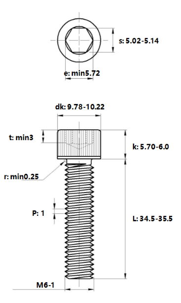 Lục Giác Chìm Đầu Trụ Thép Đen 12.9 DIN912 M6x35_drawing