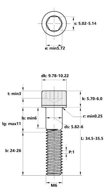 Lục Giác Chìm Đầu Trụ Thép Đen 12.9 DIN912 M6x35 Ren Lửng (25Cái/Bịch)_drawing