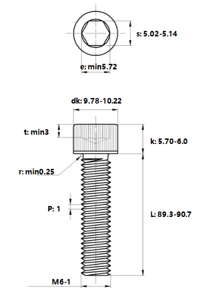 Lục Giác Chìm Đầu Trụ Thép Đen 12.9 DIN912 M6x90_drawing
