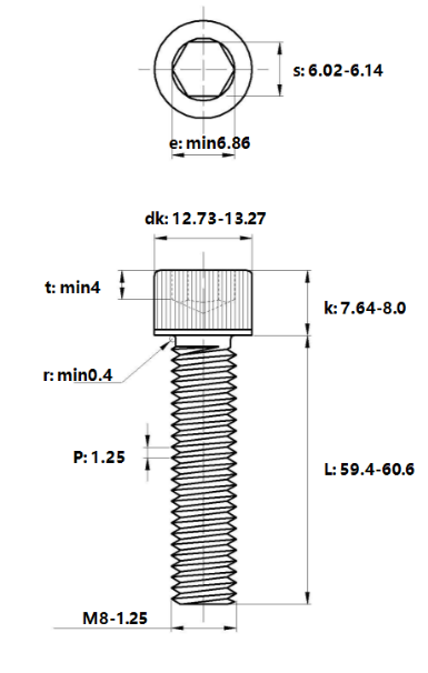 Lục Giác Chìm Đầu Trụ Thép Đen 12.9 DIN912 M8x60_drawing